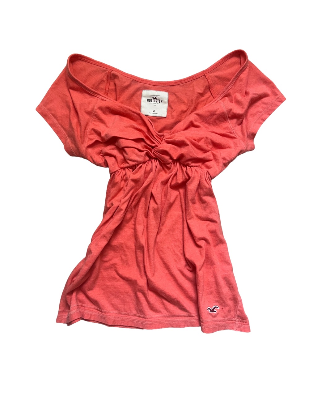 Hollister Ruched Waist Short Sleeve Tee — Coral